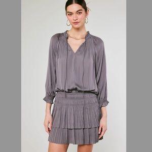Current Air Anthropologie Auralie slate grey pleated mini dress EUC ($148 NEW)